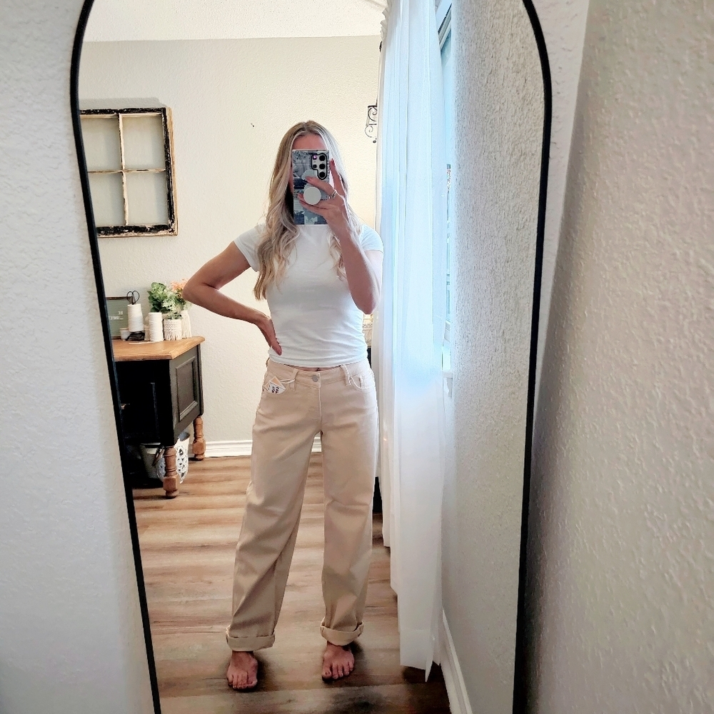 RISEN Women's Tummy Control Barrel Jeans Cuffed Neutral Cottagecore Various NEW - Picture 12 of 13